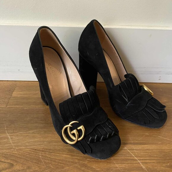 Gucci Black Suede GG Marmot Fringe pumps - Picture 6 of 7